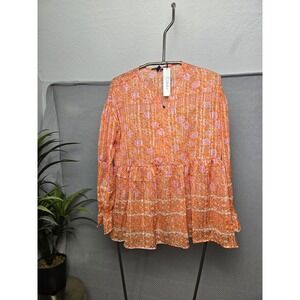 NEW Anthropologie RD & Koko Bohemian‎ Peasant Blouse sz small orange